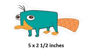 Cartoon platypus illustration with dimensions labeled