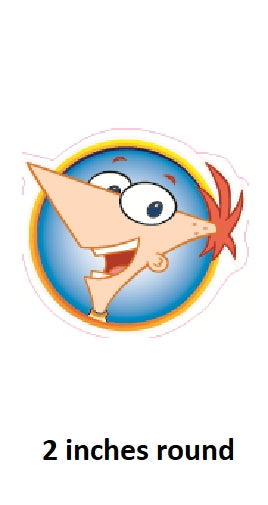 Cartoon character sticker with text indicating size on a white background