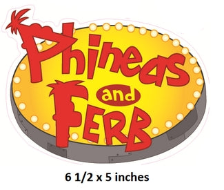 Logo of 'Phineas and Ferb' with a yellow background and red text.