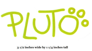 Green 'Pluto' logo with dimensions below