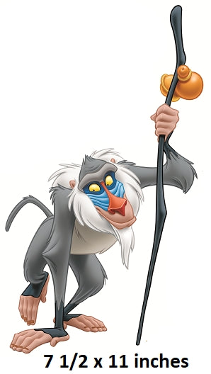 Animated character holding a staff with text indicating size