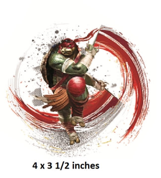 Animated character in a dynamic pose with red and green colors on a white background