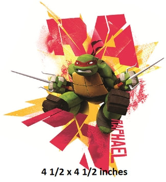 Cartoon turtle character with red and yellow abstract design