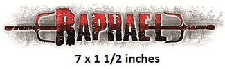 Logo of Raphael with dimensions 7 x 1 1/2 inches