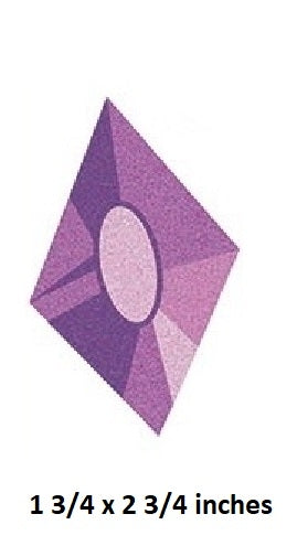 Purple diamond-shaped object with a smaller white circle inside, on a white background.