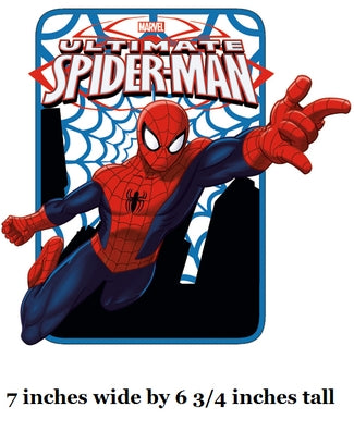 Spider-Man with web pattern and text indicating size