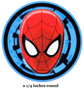 Spider-Man mask design on a round blue and black background