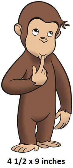 Cartoon monkey with a thoughtful expression, holding its hand to its chin, on a white background.