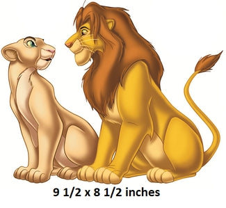Two cartoon lions sitting next to each other with dimensions displayed.