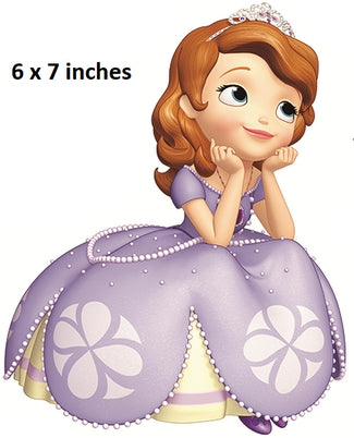 Cartoon character in a purple dress with a tiara, sitting with hands on chin, on a white background.