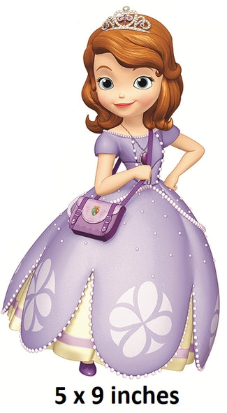 Cartoon character in a purple dress with a tiara and handbag on a white background