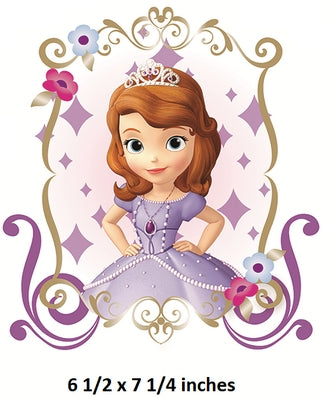 Cartoon character in a purple dress with decorative elements on a white background