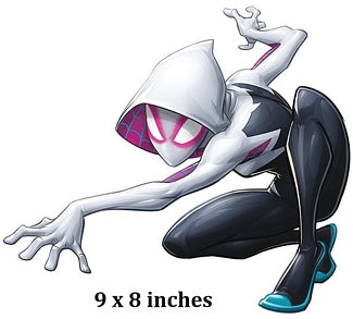 Animated character in a dynamic pose with '9 x 8 inches' text