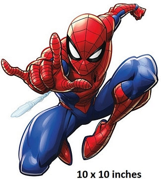 Spider-Man character in a dynamic pose with '10 x 10 inches' text below.
