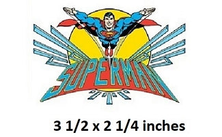 Superman logo with size indication on a white background