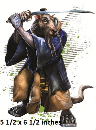 Animated rat character in a blue robe holding a sword on a white background