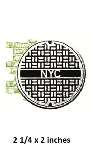 Circular metal object with grid pattern and 'NYC' text, size 2 1/4 x 2 inches.