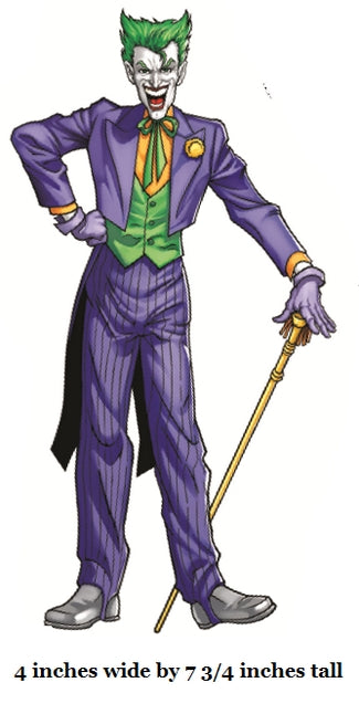 Cartoon character in a purple suit with a green wig and cane on a white background