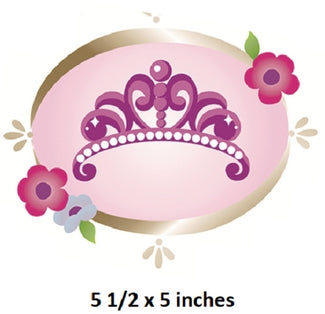 Decorative wall sticker with a princess tiara design on a pink background, featuring flowers.