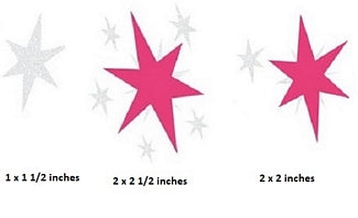 Pink stars with size measurements indicated