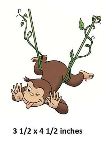 Cartoon monkey hanging from a vine with dimensions displayed