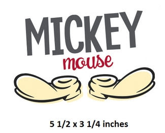 Illustration of Mickey Mouse shoes with text indicating size on a white background