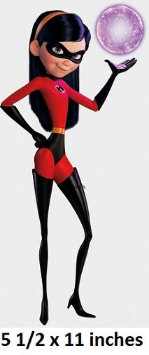 Animated character in red and black costume with a purple gem on a white background
