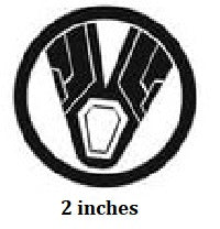 Logo of a superhero with a circular border and text indicating size '2 inches'.