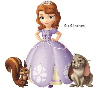 Cartoon princess character with two animals on a white background