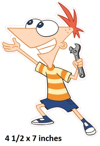 Cartoon character holding a wrench with text indicating size