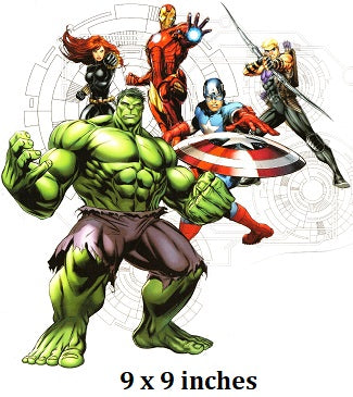 Illustration of the Hulk and other superheroes on a white background with text indicating size.