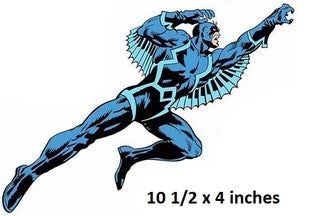 Superhero in blue costume with wings, size 10 1/2 x 4 inches