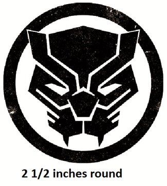 Black panther logo with size indication '2 1/2 inches round' on a white background