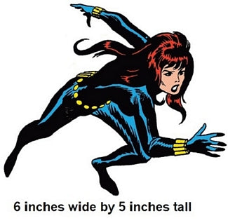 Superhero character in a dynamic pose with dimensions indicated