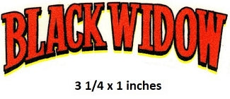 Black Widow logo with red text on a yellow background