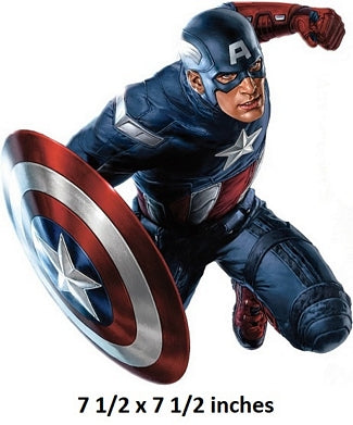Captain America in action pose with shield, size 7.5 x 7.5 inches