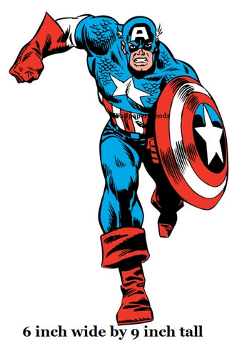 Vintage-style illustration of Captain America holding his shield on a white background.
