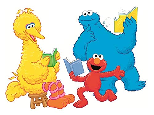 9 Inch Elmo Cookie Monster Big Bird Decal Book Reading Read Books Removable Wall Sticker Peel Self Stick Adhesive Art Home Kids Room Decor Vinyl Decoration Nursery Library 9 by 6 inch