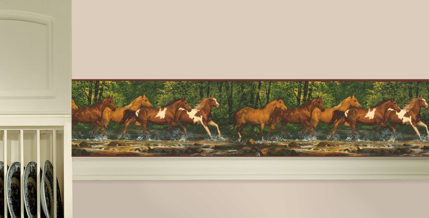York Wallcoverings Lake Forest Lodge Running Horses Border