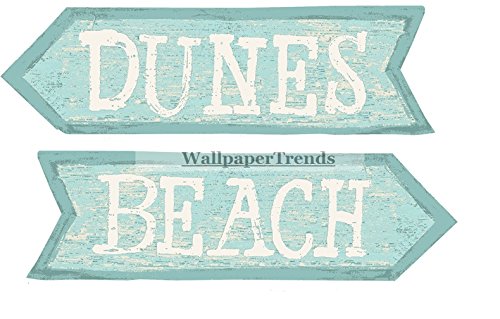 9 Inch Beach Sign Dune Signs Palm Tree Palms Tropical Island Removable Peel Self Stick Adhesive Vinyl Decorative Wall Decal Sticker Art Room Home Decor 9 x 2 inches Tall