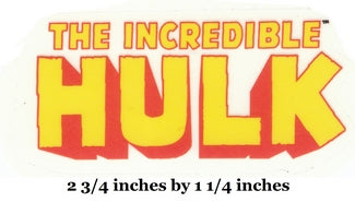 Vintage-style 'The Incredible Hulk' logo with text indicating size.