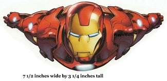 Red and gold Iron Man mask with dimensions displayed below.