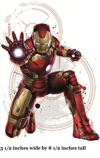 Illustration of Iron Man in red and gold armor on a white background