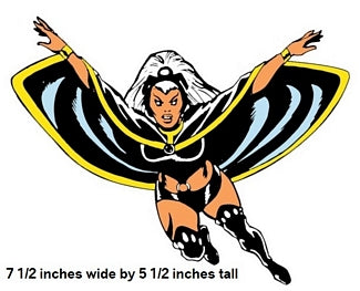 Cartoon character with black and yellow costume, wings, and white hair.