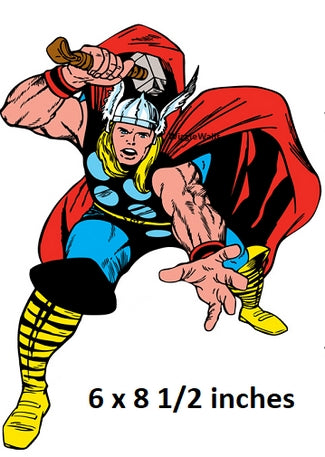 Cartoon character in red cape and yellow boots with text indicating size.