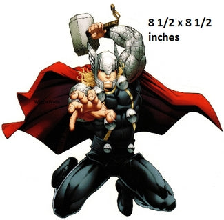 Thor with red cape and hammer, size 8.5 x 8.5 inches