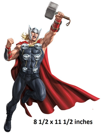 Thor character holding a hammer with dimensions displayed